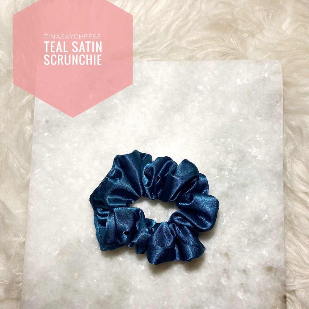 TEAL SATIN SCRUNCHIE